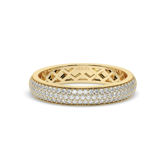 Diamond Wedding Band / 14k Gold 3 Row Halfway Diamond Wedding Ring / Graduation Gift / Wedding Ring / Engagement Ring / Anniversary Gift