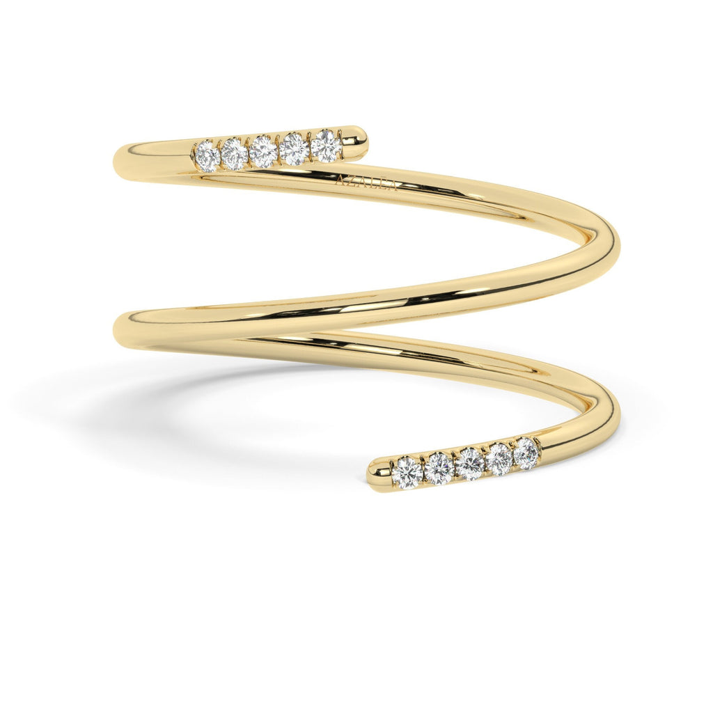 Diamond Spiral Cuff Ring / 14k Gold Spiral Diamond Cuff Ring / Anniversary Ring / Wedding Band / Stacking Ring / Bridal Gift / Birthday Gift