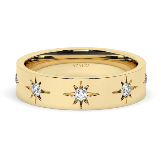 Engraved Star Diamond Stacking Ring