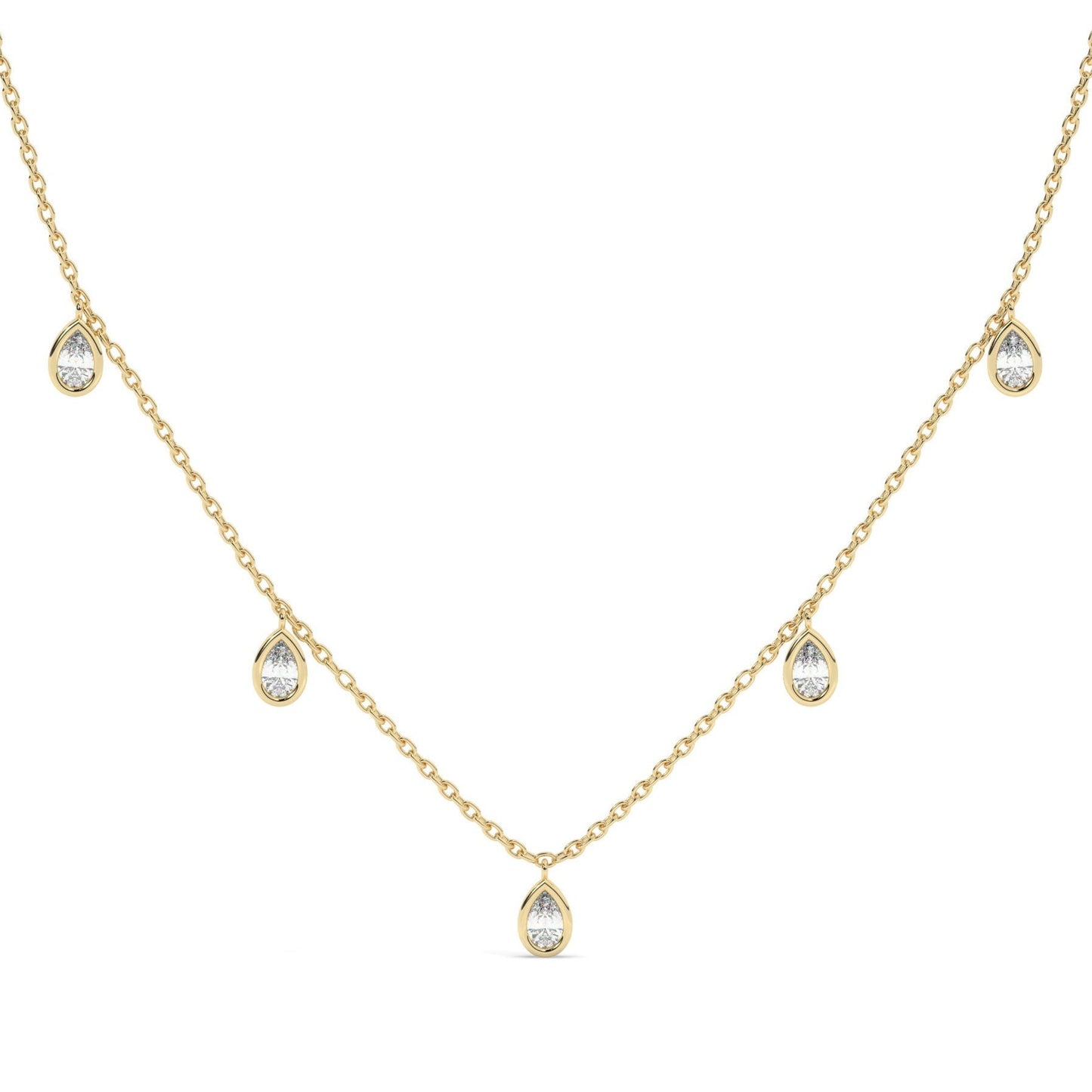 Pear Shape Diamond Tear Drop Station Necklace