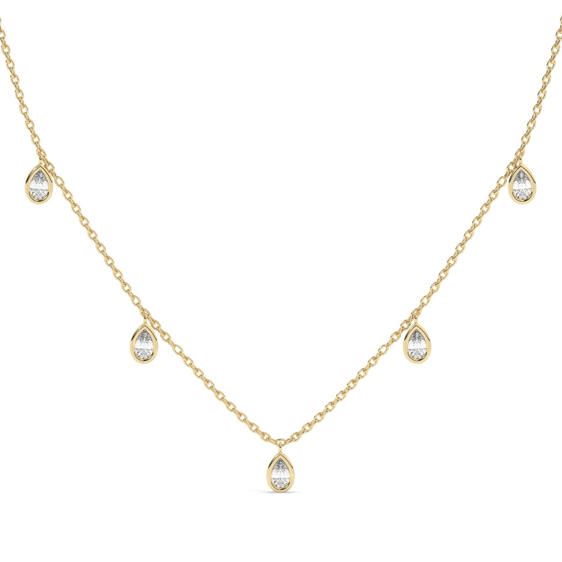 Pear Shape Diamond Tear Drop Station Necklace