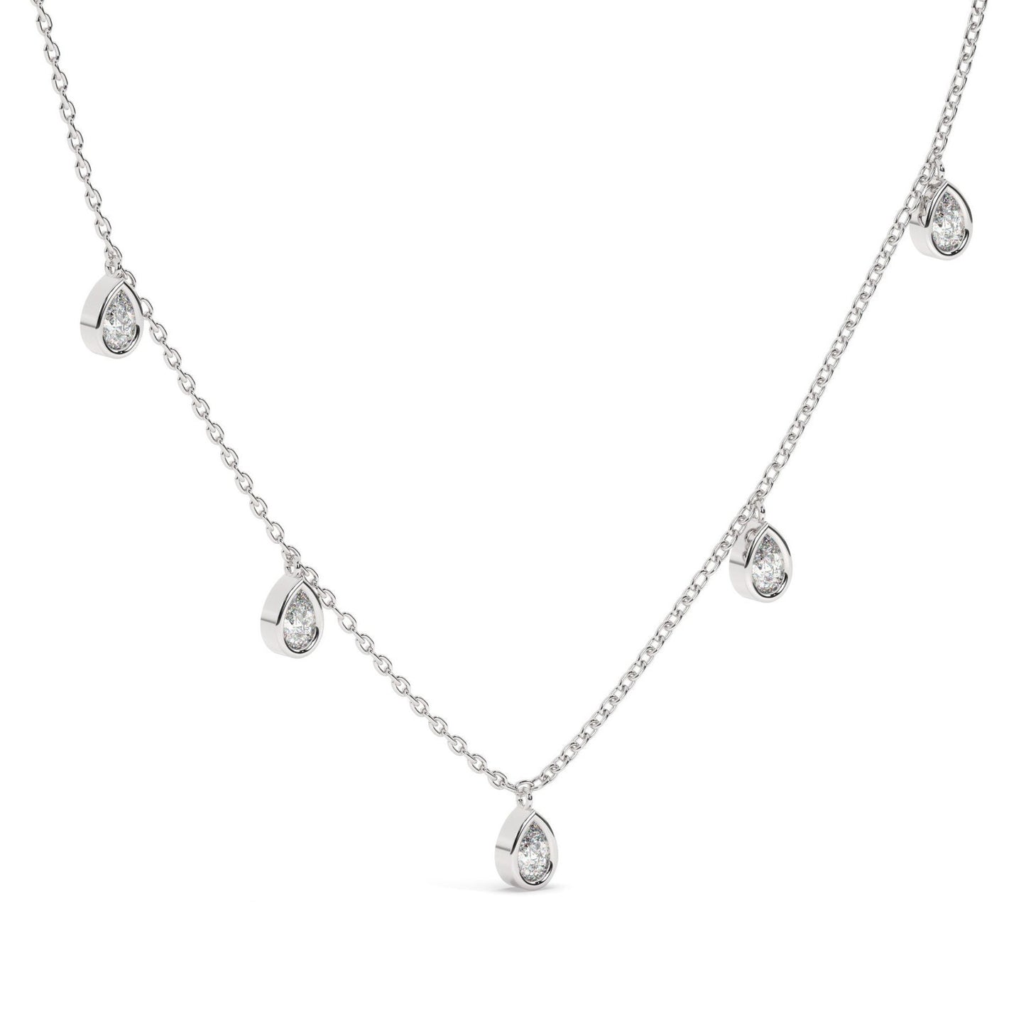 Pear Shape Diamond Tear Drop Station Necklace