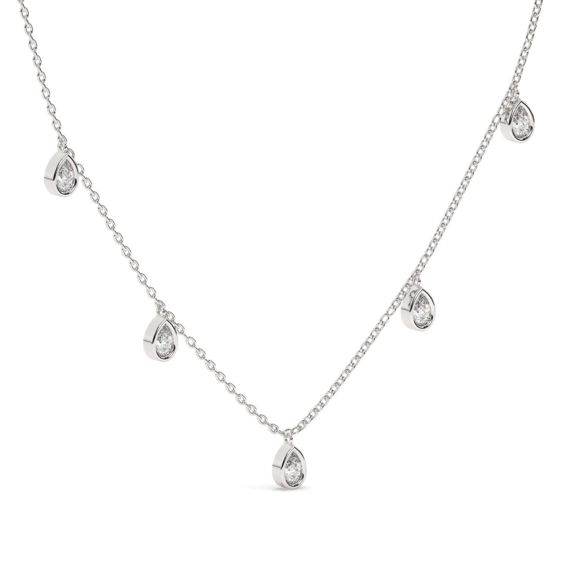 Pear Shape Diamond Tear Drop Station Necklace