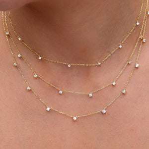 Diamond Station Necklace / 14k Gold Diamond Layering Necklace / Dainty Diamond Necklace / Gift for Her