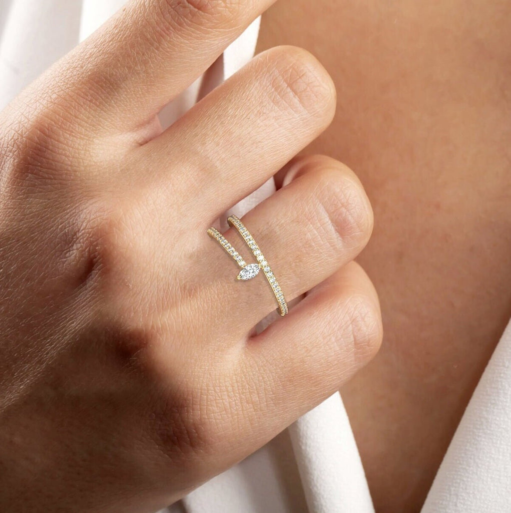 Marquise Diamond Spiral Stacking Ring / 14k Gold Spiral Diamond Ring / Anniversary Ring / Wedding Band / Stacking Ring / Birthday Gift