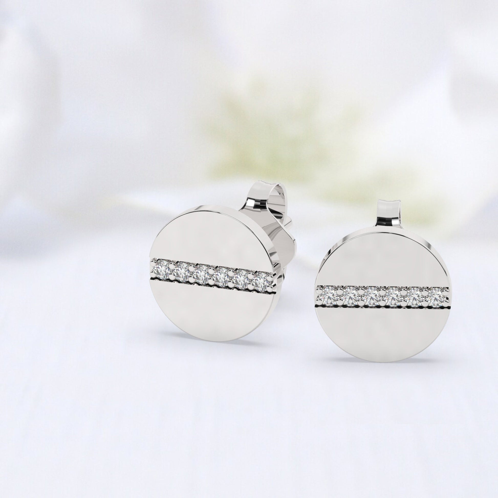 Diamond Disc Stud Earrings / 14k Gold Diamond Bar Stud Earrings/ Diamond Bar Studs / Diamond Anniversary Gift / Birthday Gift