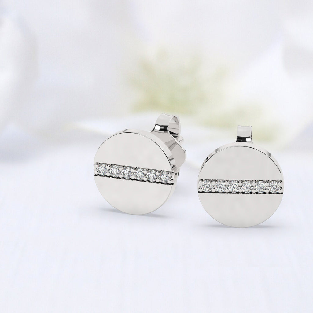 Diamond Disc Stud Earrings / 14k Gold Diamond Bar Stud Earrings/ Diamond Bar Studs / Diamond Anniversary Gift / Birthday Gift