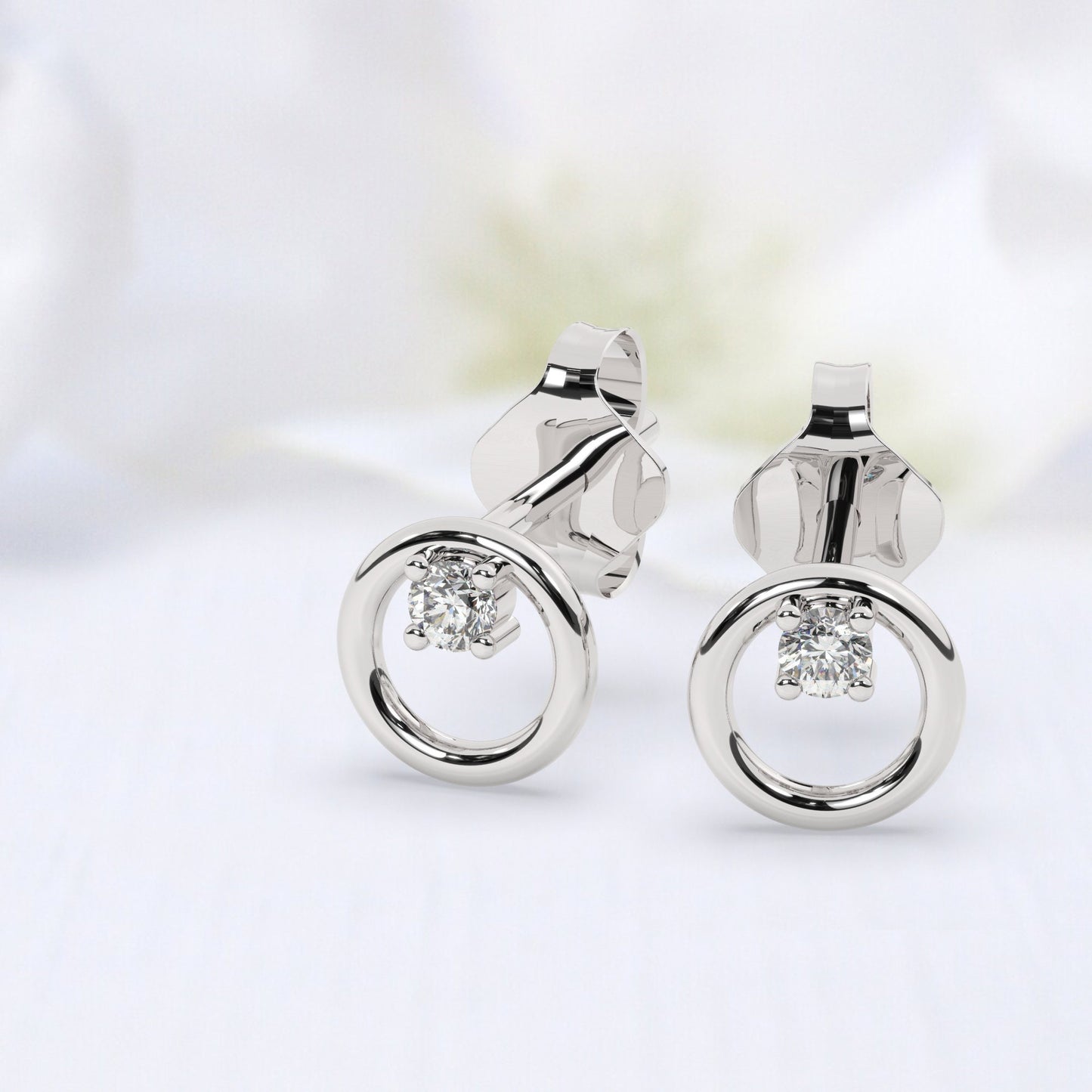 Diamond Circle Studs / 14k Gold and Diamond Circle Earrings / Open Circle Studs / Diamond Gift Ideas / Diamond Birthday Gift