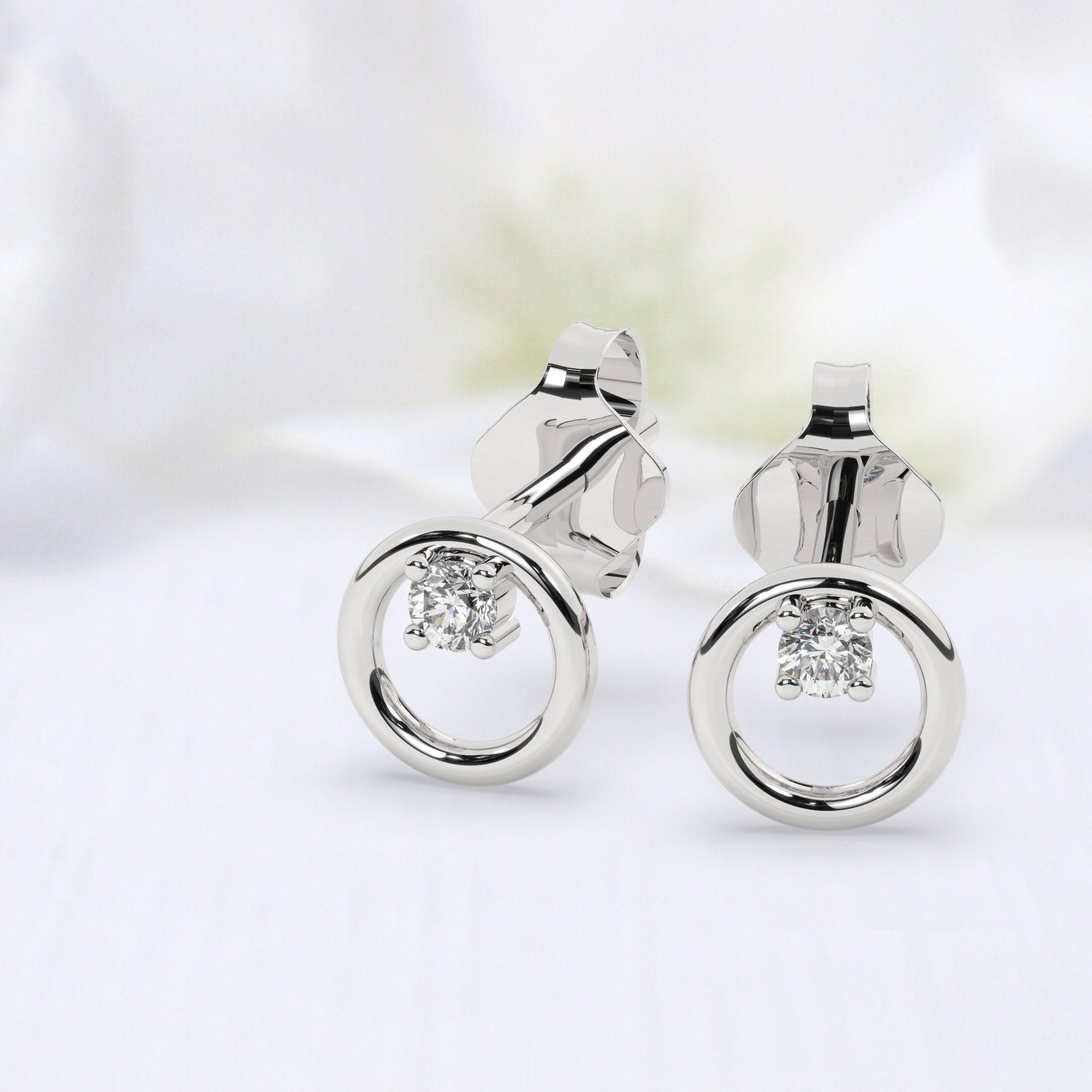 Diamond Circle Studs / 14k Gold and Diamond Circle Earrings / Open Circle Studs / Diamond Gift Ideas / Diamond Birthday Gift