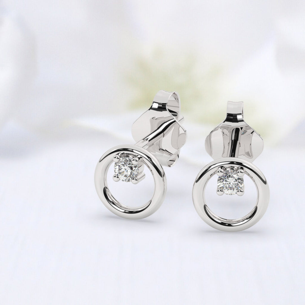 Diamond Circle Studs / 14k Gold and Diamond Circle Earrings / Open Circle Studs / Diamond Gift Ideas / Diamond Birthday Gift