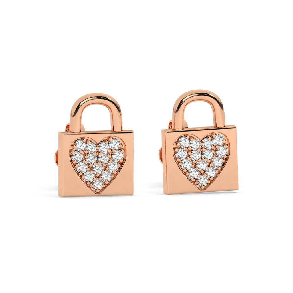 Diamond Heart Locket Studs / 14k Diamond Round Locket Stud Earrings / Diamond Stud Earrings / Birthday Gift / Bridal Gift /