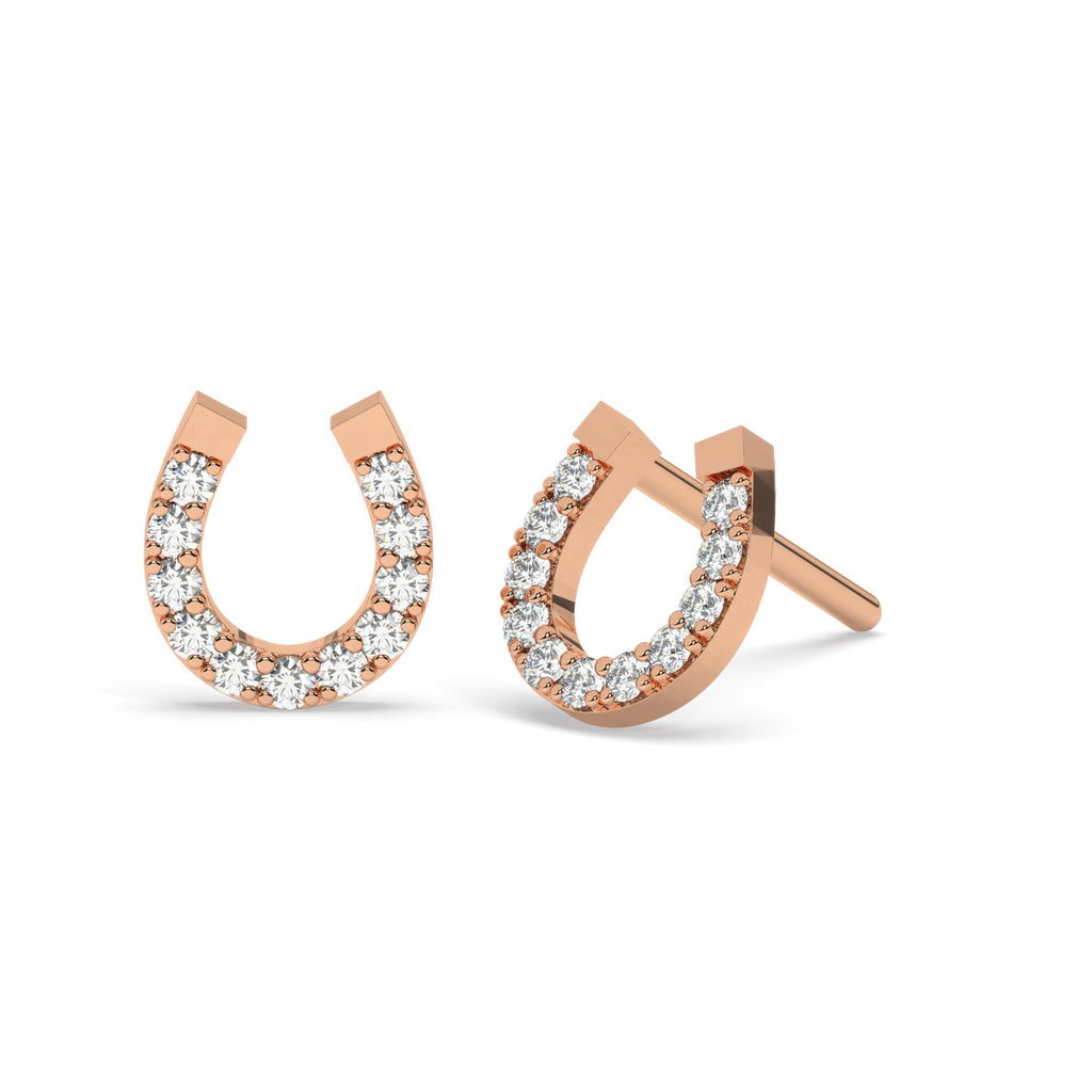Diamond Horseshoe Stud Earrings / 14k Diamond Stud Earrings / Dainty Diamond Studs / Birthday Gift / Bridal Gift / Graduation Gift
