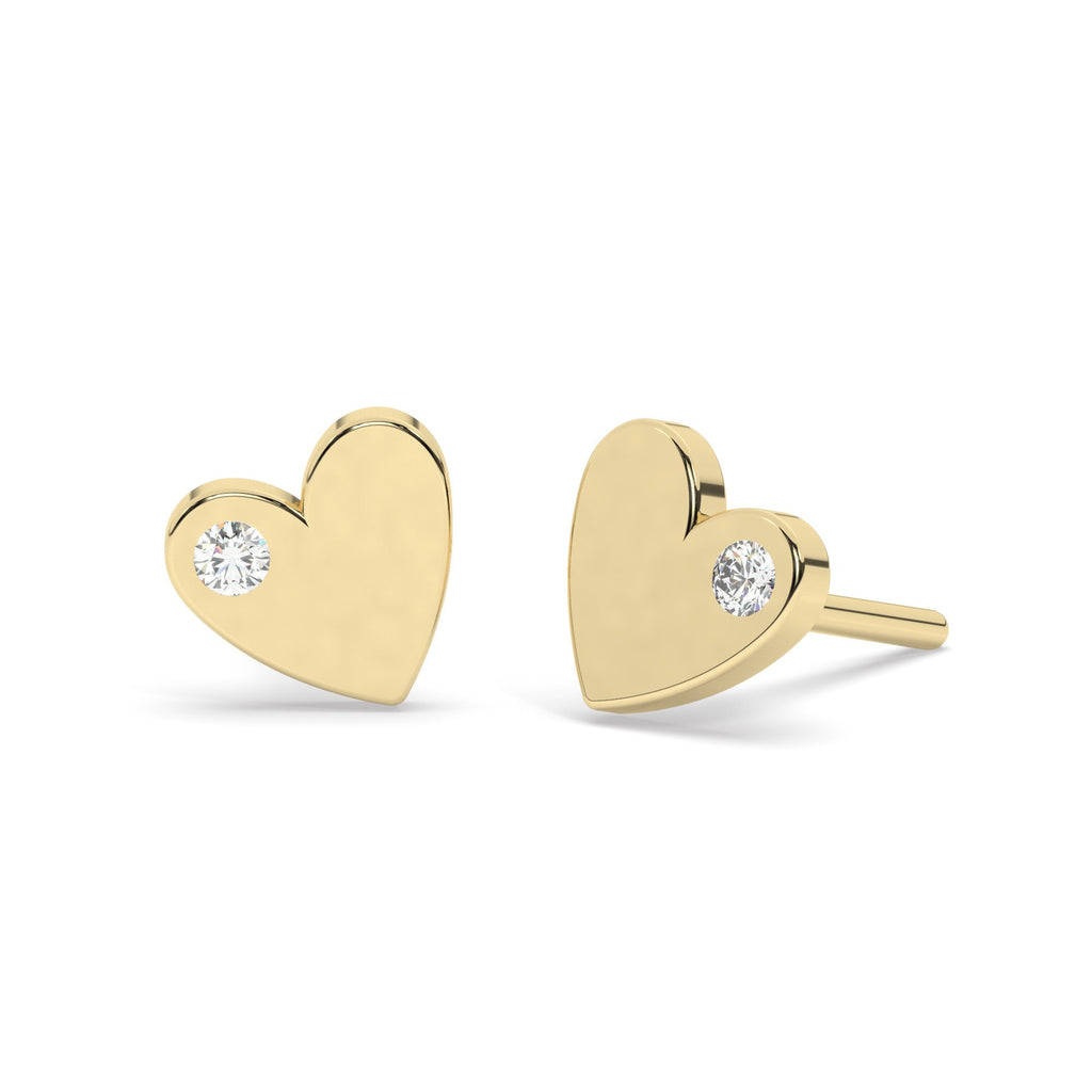 Diamond Heart Studs / 14k Gold Diamond Heart Earrings / Solitaire Diamond Heart Studs / Graduation Gift / Birthday / Anniversary Gift