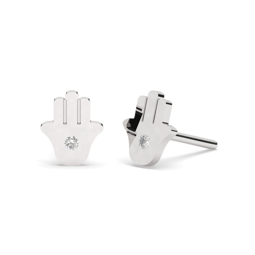 Diamond Hamsa Studs / 14k Gold Diamond Hand of Fatima Earrings/ Diamond Hand Studs / Diamond Anniversary Gift / Birthday Gift