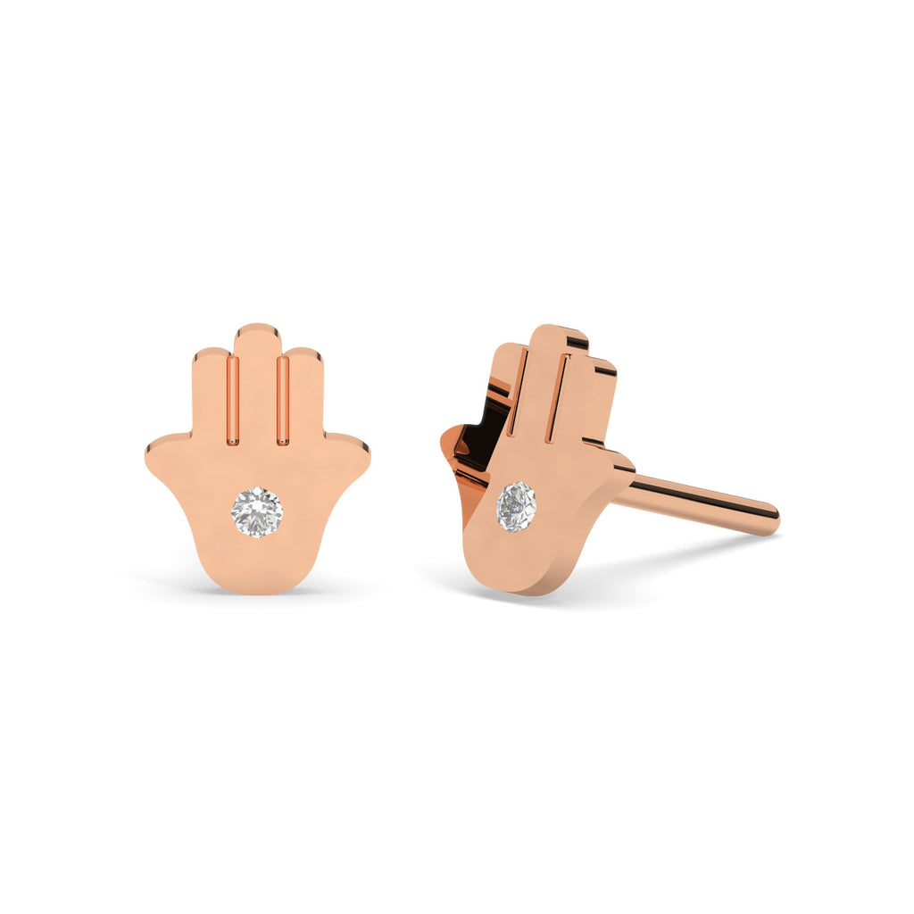 Diamond Hamsa Studs / 14k Gold Diamond Hand of Fatima Earrings/ Diamond Hand Studs / Diamond Anniversary Gift / Birthday Gift