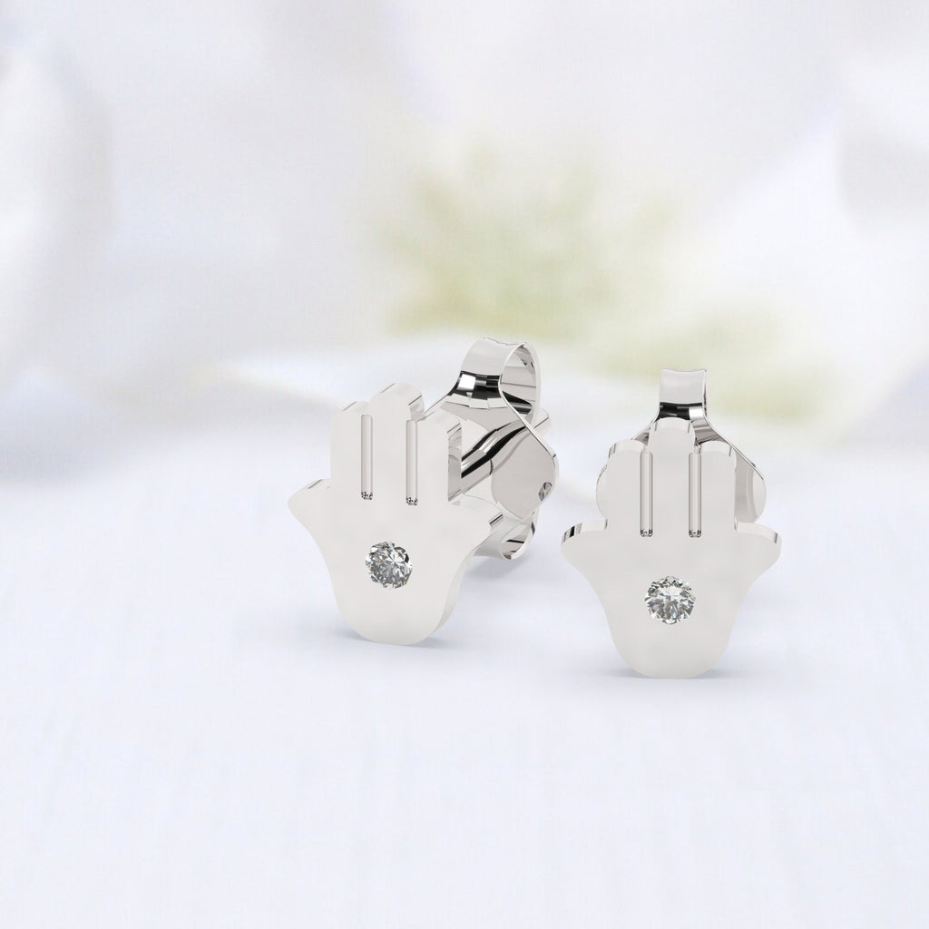 Diamond Hamsa Studs / 14k Gold Diamond Hand of Fatima Earrings/ Diamond Hand Studs / Diamond Anniversary Gift / Birthday Gift