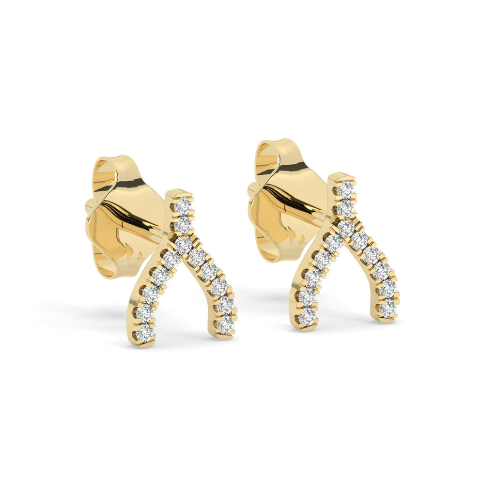 Diamond Wishbone Earrings / 14k Gold Diamond Wishbone Stud Earrings/ Dainty Diamond Studs / Diamond Anniversary Gift / Birthday Gift