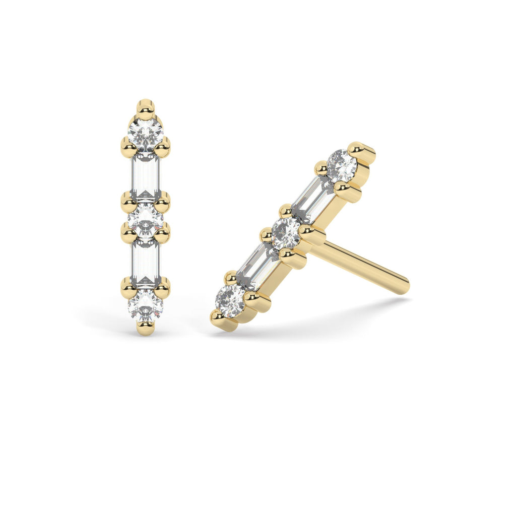 Diamond Bar Studs / 14k Gold Baguette Diamond Bar Earrings / Anniversary Gift / Birthday Gift / Graduation Gift / Bridal Gift