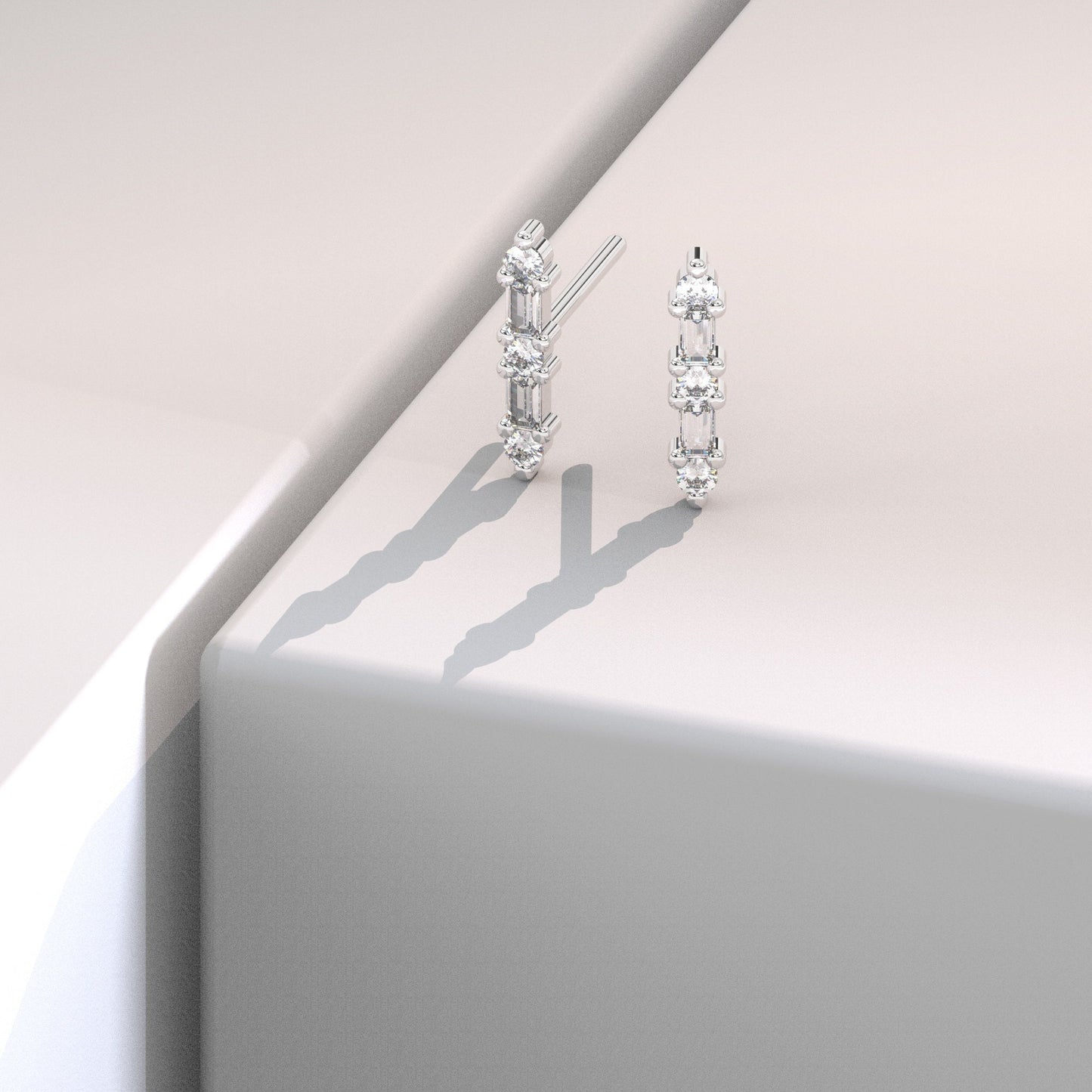 Diamond Bar Studs / 14k Gold Baguette Diamond Bar Earrings / Anniversary Gift / Birthday Gift / Graduation Gift / Bridal Gift