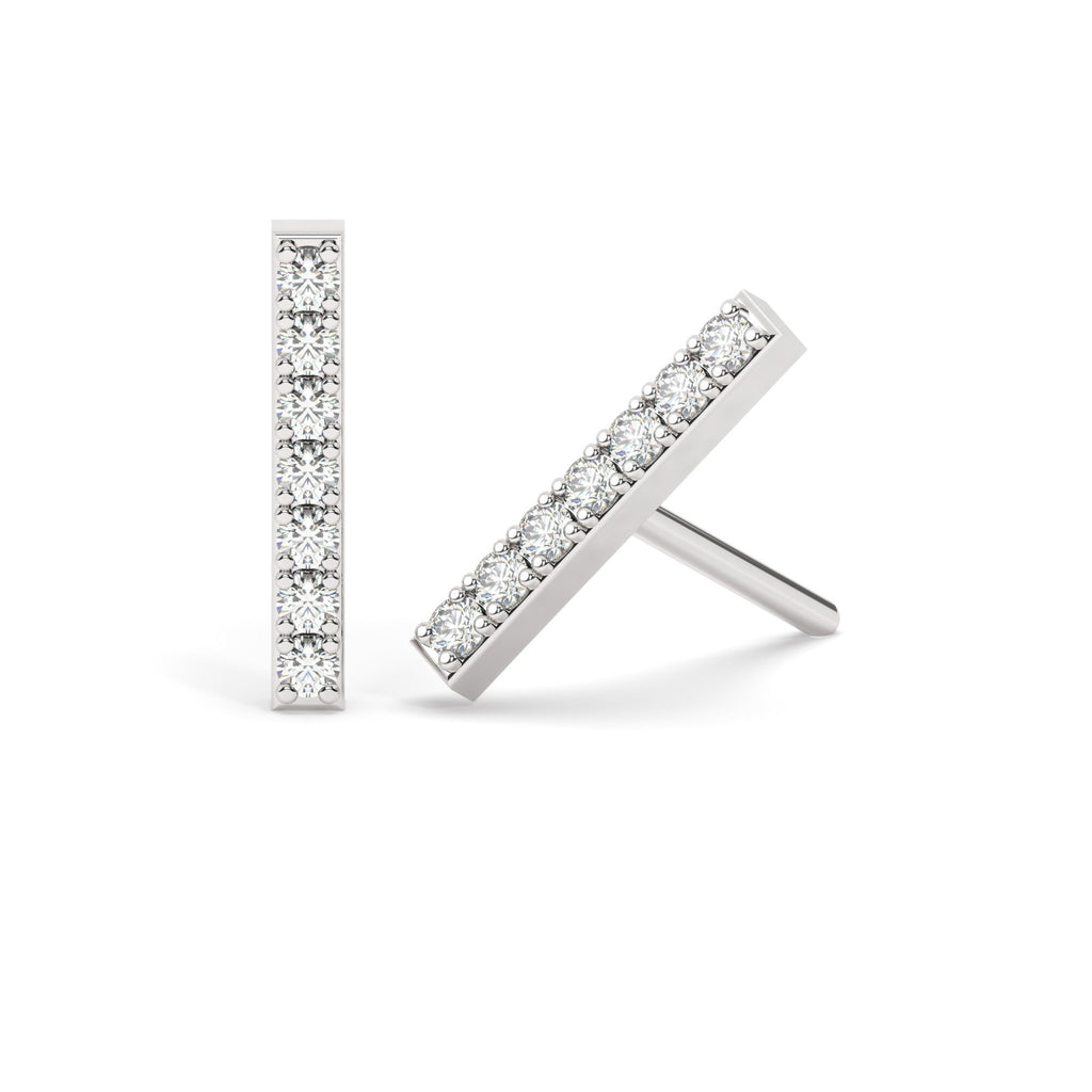 Diamond Bar Earrings / 14k Gold or Silver Dainty Minimalist Diamond Bar Stud Earrings / Diamond Anniversary Gift / Diamond Birthday Gift