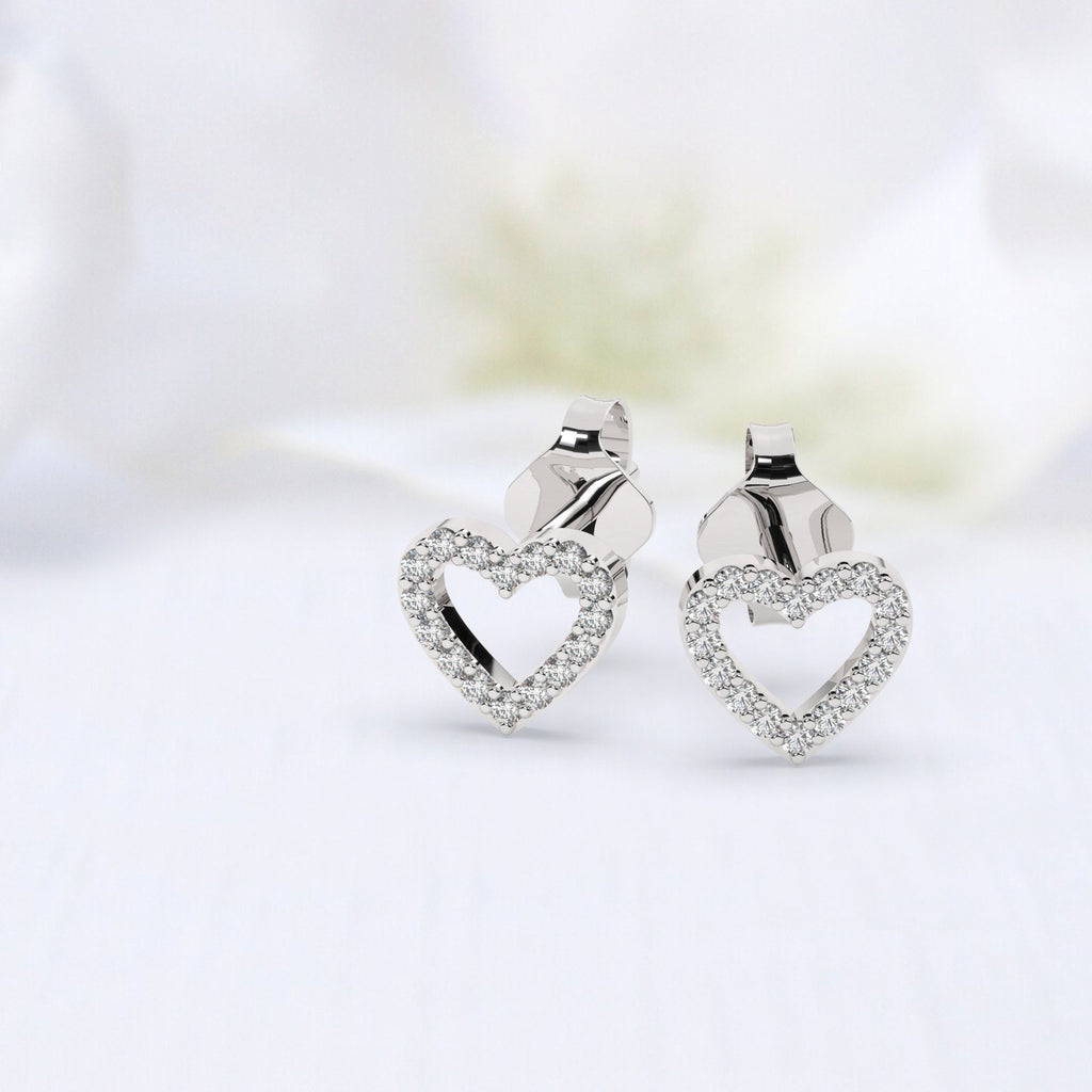 Diamond Open Heart Studs / 14k Gold Diamond Heart Earrings / Diamond Heart Studs / Graduation Gift / Birthday / Anniversary Gift