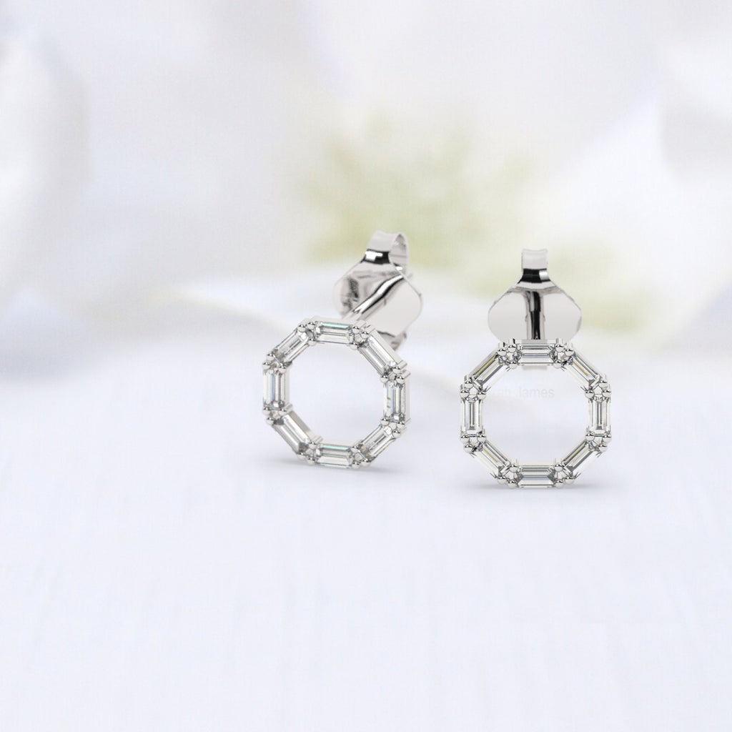 Baguette Diamond Circle Studs