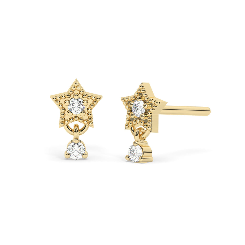 Diamond Star Studs / 14k Gold Diamond Star Earrings / Solitaire Diamond Star Studs / Graduation Gift / Birthday / Anniversary Gift