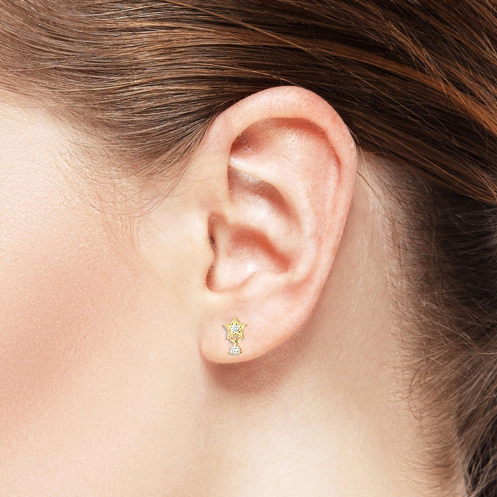 Diamond Star Studs / 14k Gold Diamond Star Earrings / Solitaire Diamond Star Studs / Graduation Gift / Birthday / Anniversary Gift
