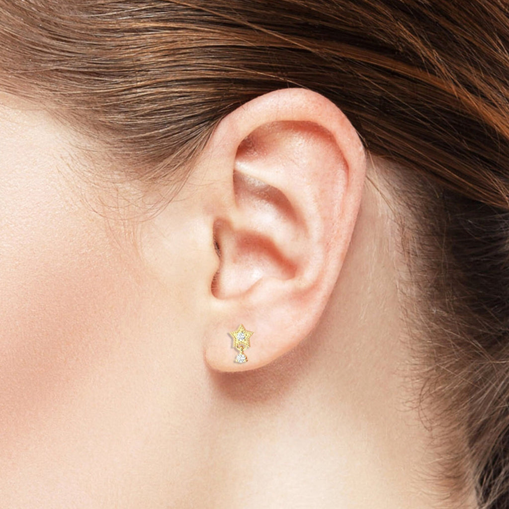 Diamond Star Studs / 14k Gold Diamond Star Earrings / Solitaire Diamond Star Studs / Graduation Gift / Birthday / Anniversary Gift