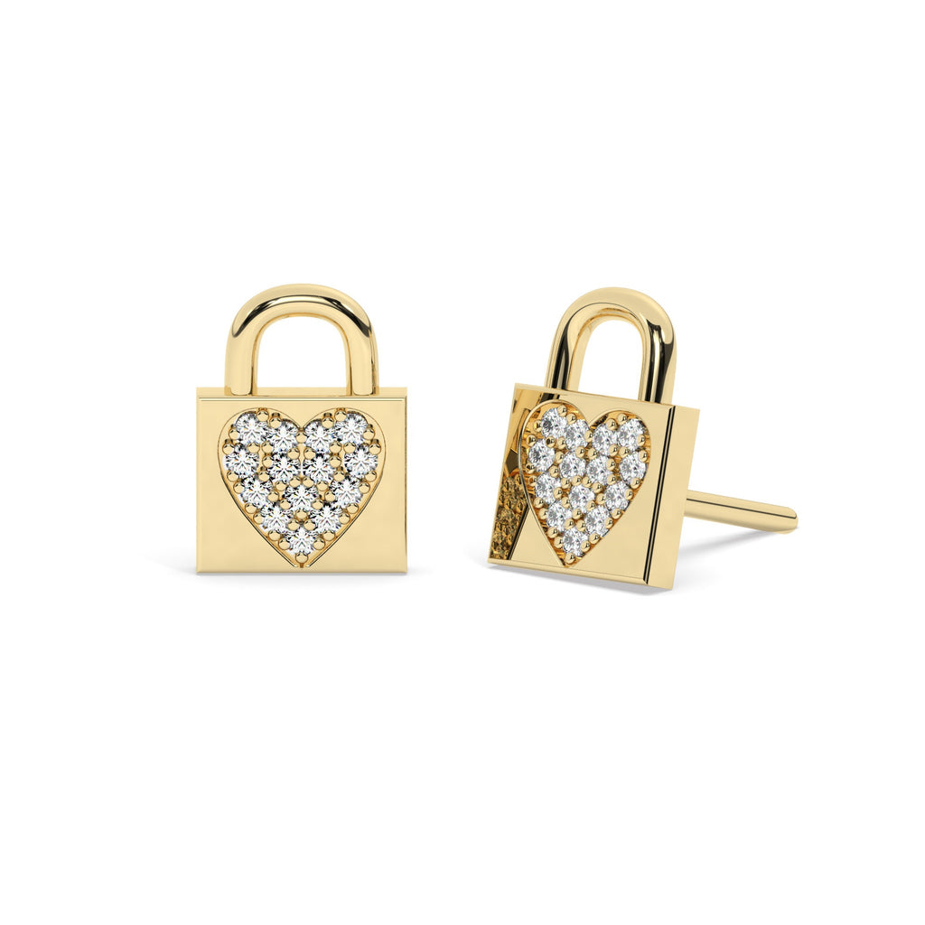 Diamond Heart Locket Studs / 14k Diamond Round Locket Stud Earrings / Diamond Stud Earrings / Birthday Gift / Bridal Gift /