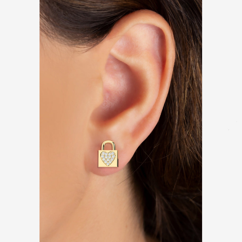 Diamond Heart Locket Studs / 14k Diamond Round Locket Stud Earrings / Diamond Stud Earrings / Birthday Gift / Bridal Gift /