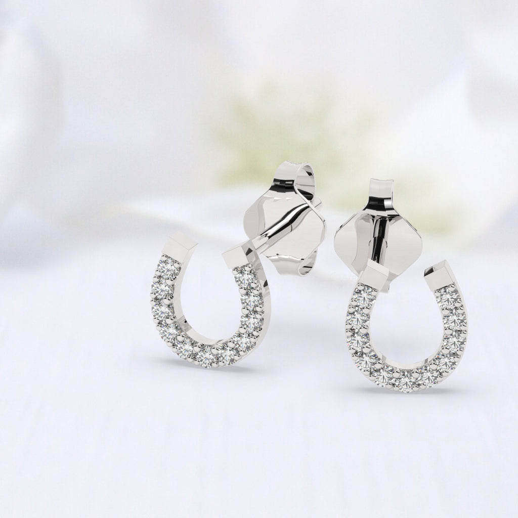 Diamond Horseshoe Stud Earrings / 14k Diamond Stud Earrings / Dainty Diamond Studs / Birthday Gift / Bridal Gift / Graduation Gift