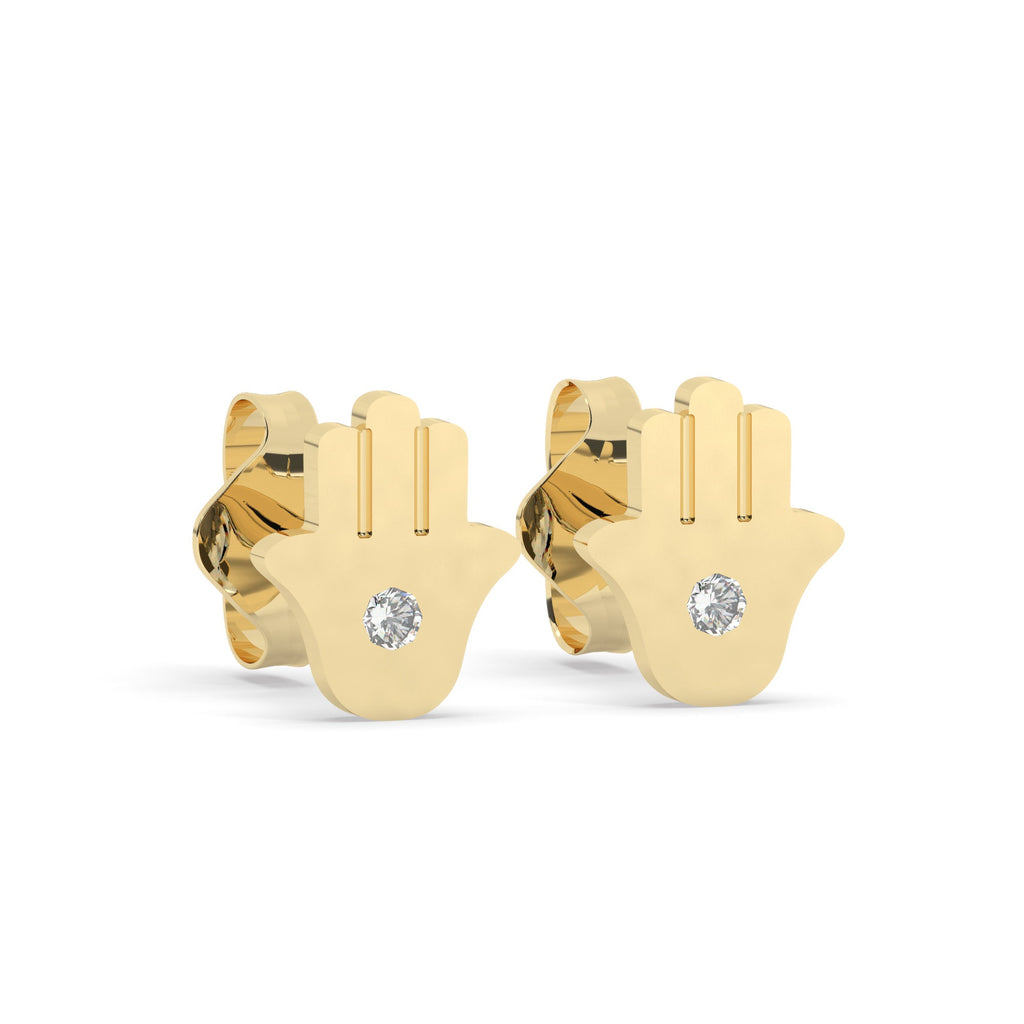 Diamond Hamsa Studs / 14k Gold Diamond Hand of Fatima Earrings/ Diamond Hand Studs / Diamond Anniversary Gift / Birthday Gift