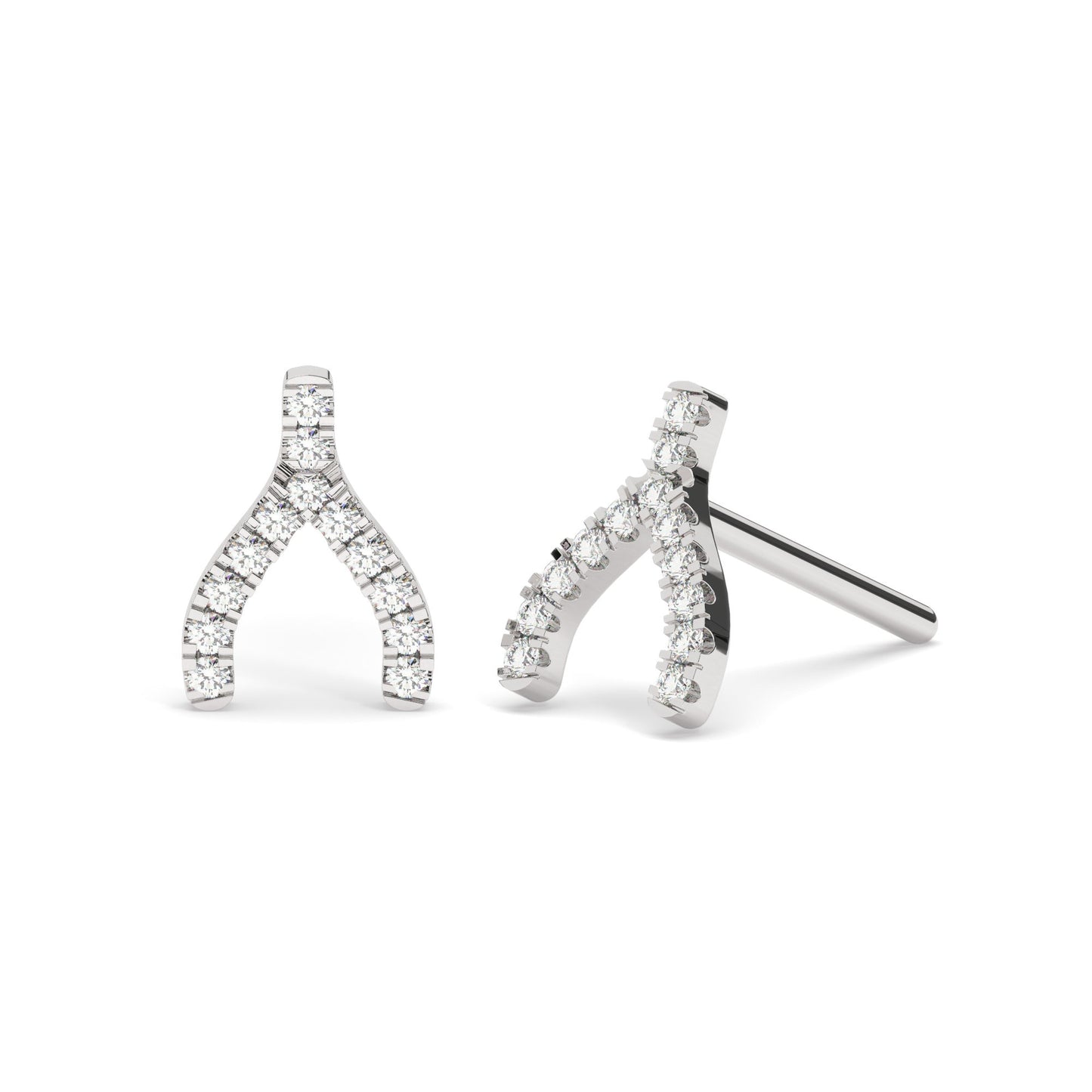 Diamond Wishbone Earrings / 14k Gold Diamond Wishbone Stud Earrings/ Dainty Diamond Studs / Diamond Anniversary Gift / Birthday Gift