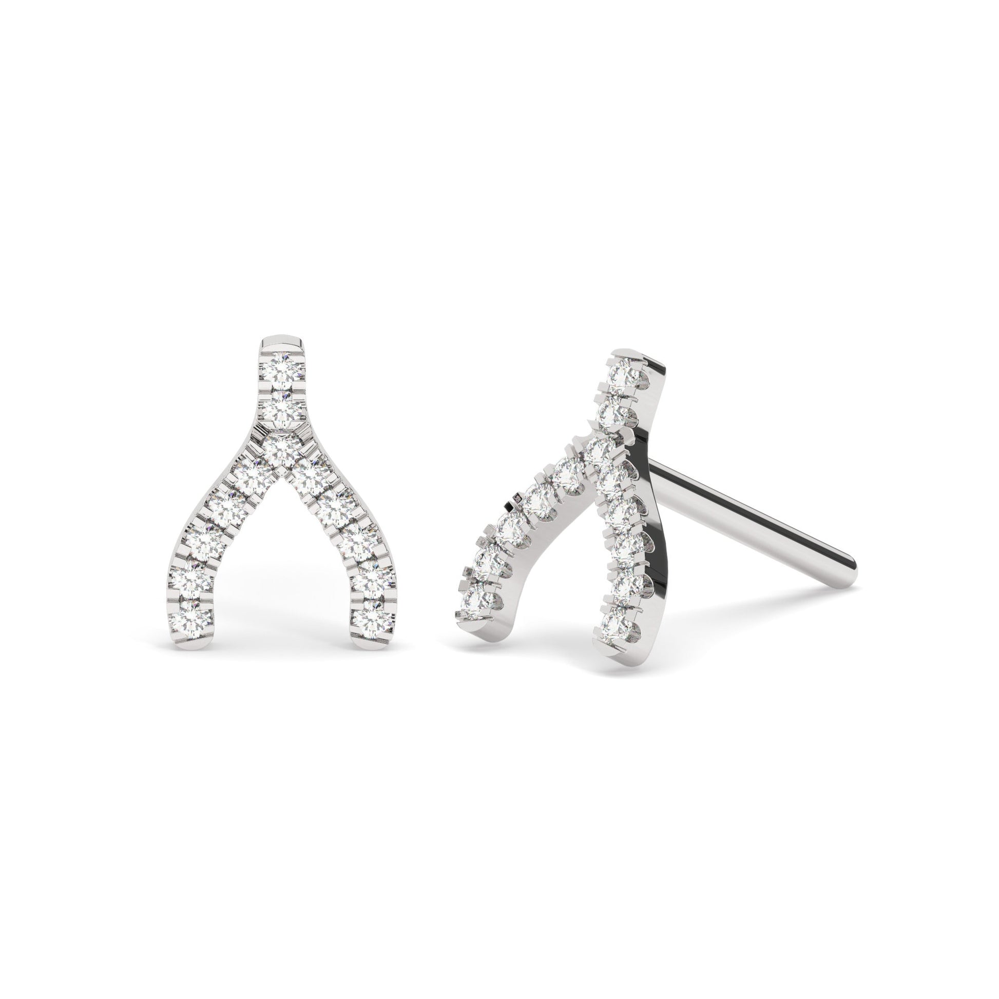 Diamond Wishbone Earrings / 14k Gold Diamond Wishbone Stud Earrings/ Dainty Diamond Studs / Diamond Anniversary Gift / Birthday Gift