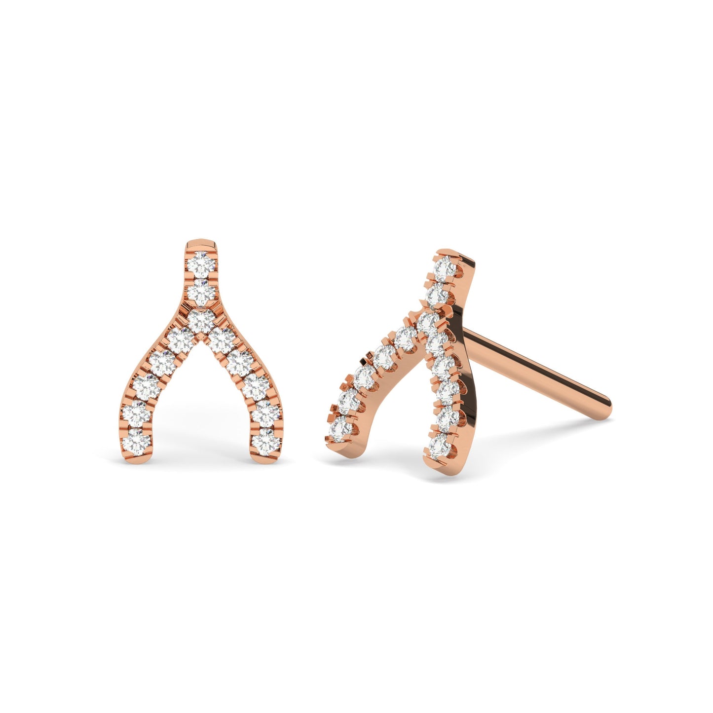 Diamond Wishbone Earrings / 14k Gold Diamond Wishbone Stud Earrings/ Dainty Diamond Studs / Diamond Anniversary Gift / Birthday Gift