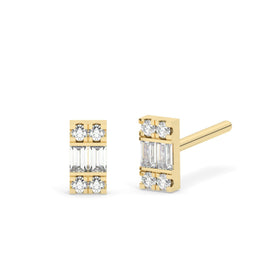 Baguette Diamond Studs / 14k Diamond Round & Baguette Stud Earrings / Dainty Diamond Stud Earrings / Birthday Gift / Bridal Gift