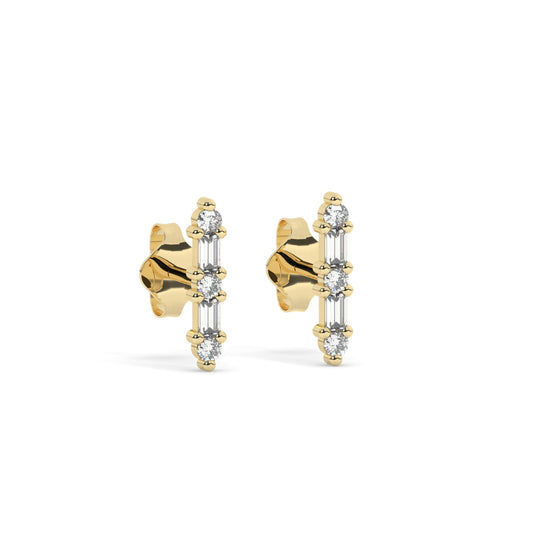 Diamond Bar Studs / 14k Gold Baguette Diamond Bar Earrings / Anniversary Gift / Birthday Gift / Graduation Gift / Bridal Gift