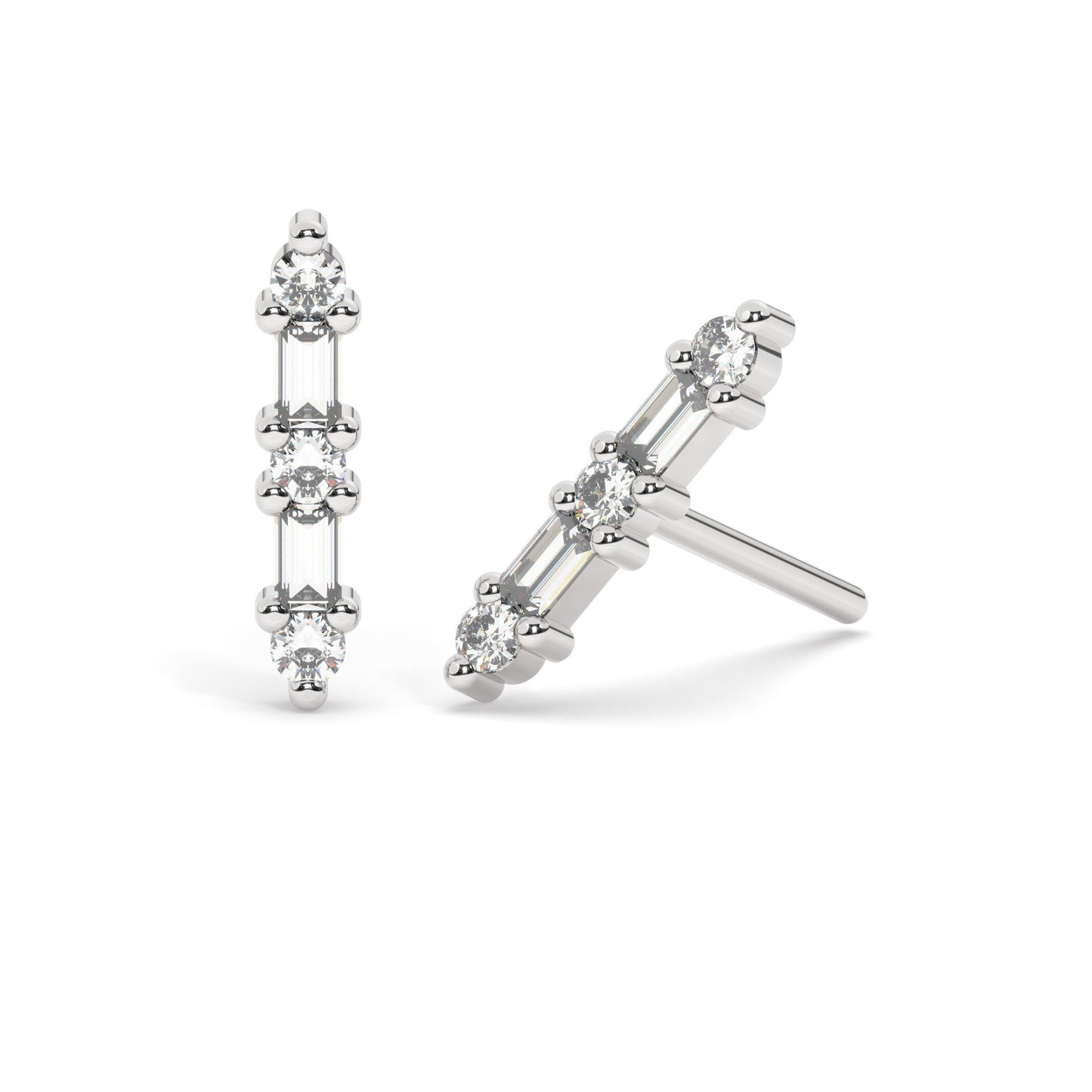 Diamond Bar Studs / 14k Gold Baguette Diamond Bar Earrings / Anniversary Gift / Birthday Gift / Graduation Gift / Bridal Gift