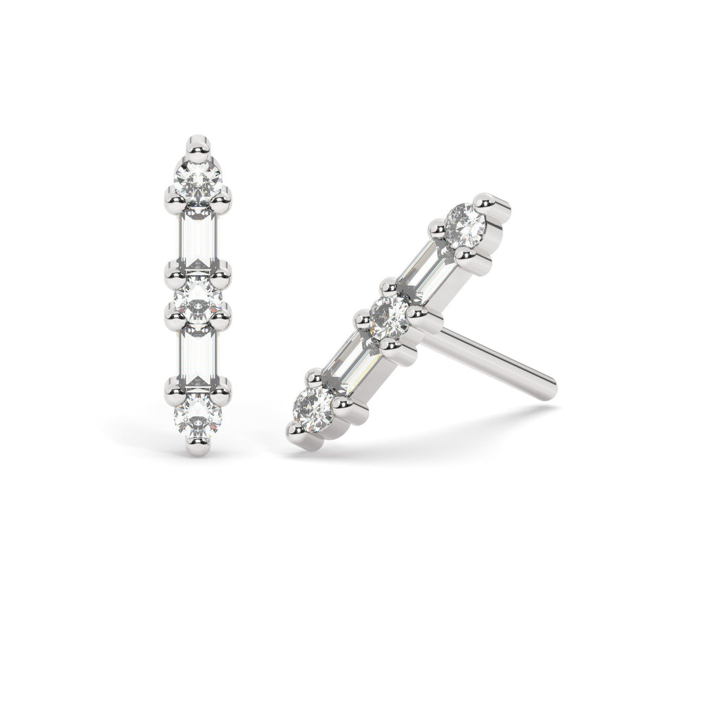 Diamond Bar Studs / 14k Gold Baguette Diamond Bar Earrings / Anniversary Gift / Birthday Gift / Graduation Gift / Bridal Gift