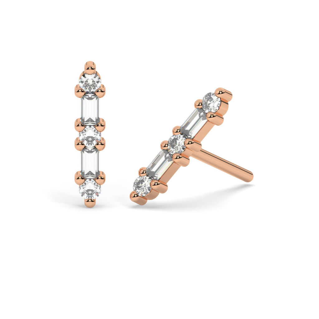 Diamond Bar Studs / 14k Gold Baguette Diamond Bar Earrings / Anniversary Gift / Birthday Gift / Graduation Gift / Bridal Gift