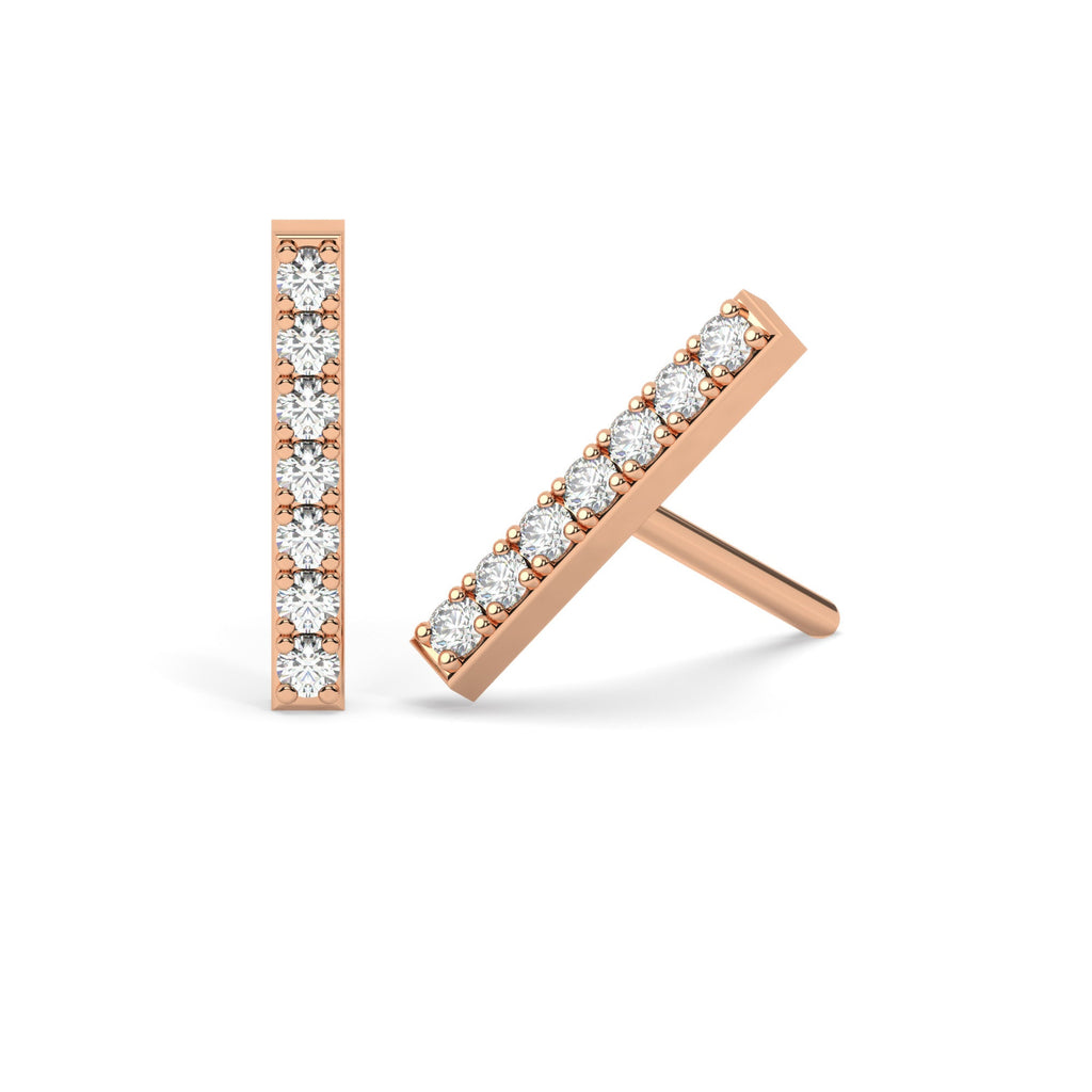 Diamond Bar Earrings / 14k Gold or Silver Dainty Minimalist Diamond Bar Stud Earrings / Diamond Anniversary Gift / Diamond Birthday Gift