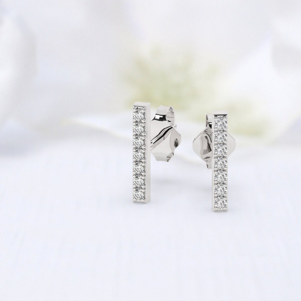 Diamond Bar Earrings / 14k Gold or Silver Dainty Minimalist Diamond Bar Stud Earrings / Diamond Anniversary Gift / Diamond Birthday Gift