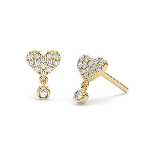 Diamond Dangling Heart Earrings / 14k Bezel Diamond Heart Dangling Earrings / Micro Pave Diamond Earrings / Birthday Gift / Graduation Gift