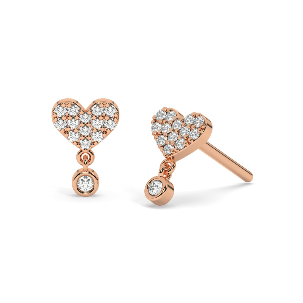 Diamond Dangling Heart Earrings / 14k Bezel Diamond Heart Dangling Earrings / Micro Pave Diamond Earrings / Birthday Gift / Graduation Gift