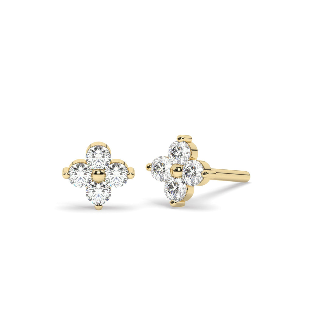 Diamond Flower Studs / 14k Gold and Diamond Clover Stud Earrings / Diamond Studs Earrings / Dainty Diamond Studs / Birthday Gift
