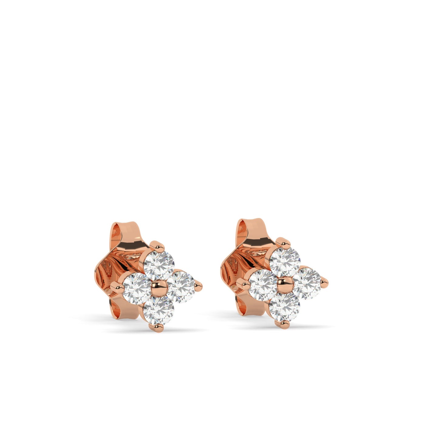 Diamond Flower Studs / 14k Gold and Diamond Clover Stud Earrings / Diamond Studs Earrings / Dainty Diamond Studs / Birthday Gift
