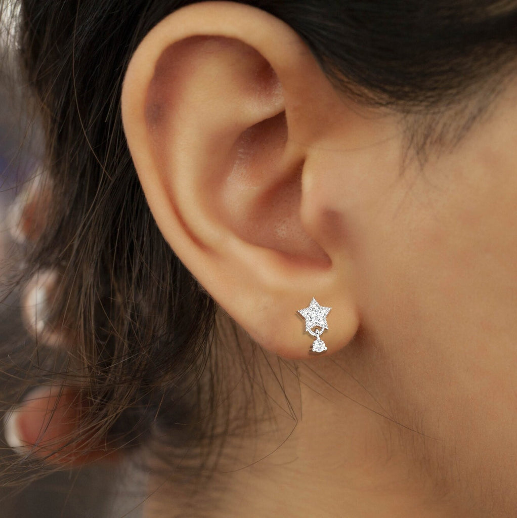 Diamond Star Studs / 14k Gold Diamond Star Earrings / Solitaire Diamond Star Studs / Graduation Gift / Birthday / Anniversary Gift