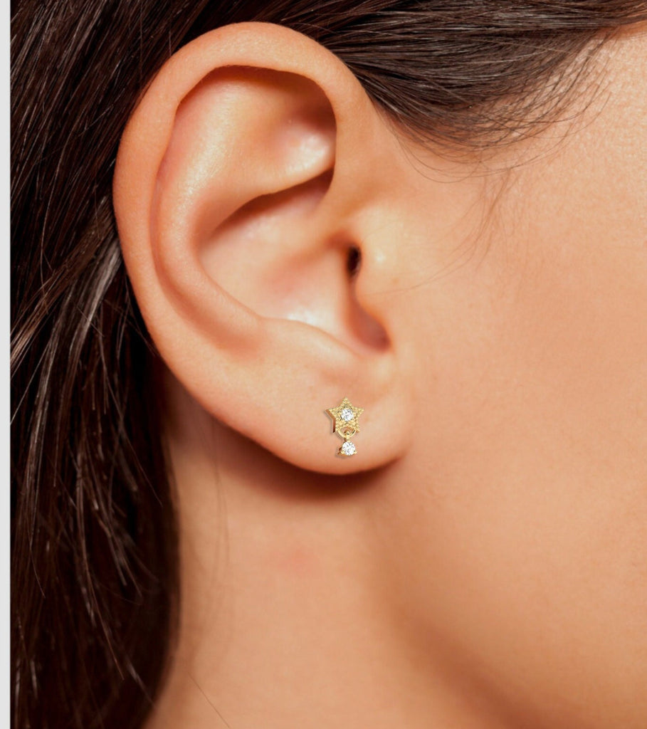 Diamond Star Studs / 14k Gold Diamond Star Earrings / Solitaire Diamond Star Studs / Graduation Gift / Birthday / Anniversary Gift