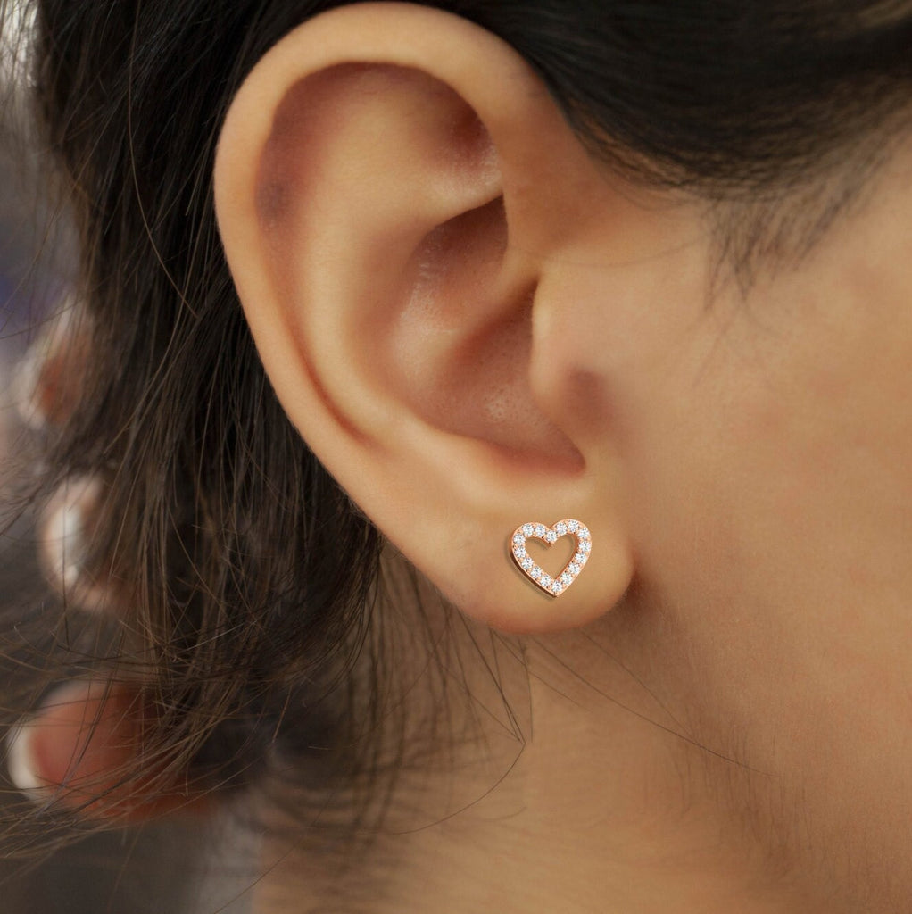 Diamond Open Heart Studs / 14k Gold Diamond Heart Earrings / Diamond Heart Studs / Graduation Gift / Birthday / Anniversary Gift
